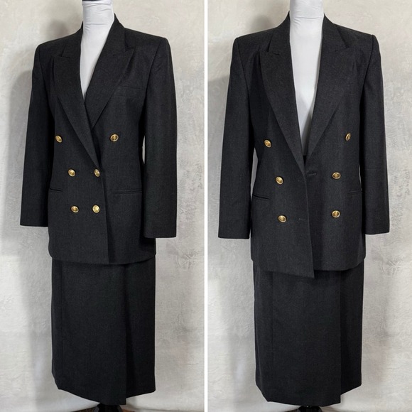 Vintage Talbots‎ Double Breasted Midi Skirt Suit Size 10 8 Wool Gold Button Read - Picture 5 of 16